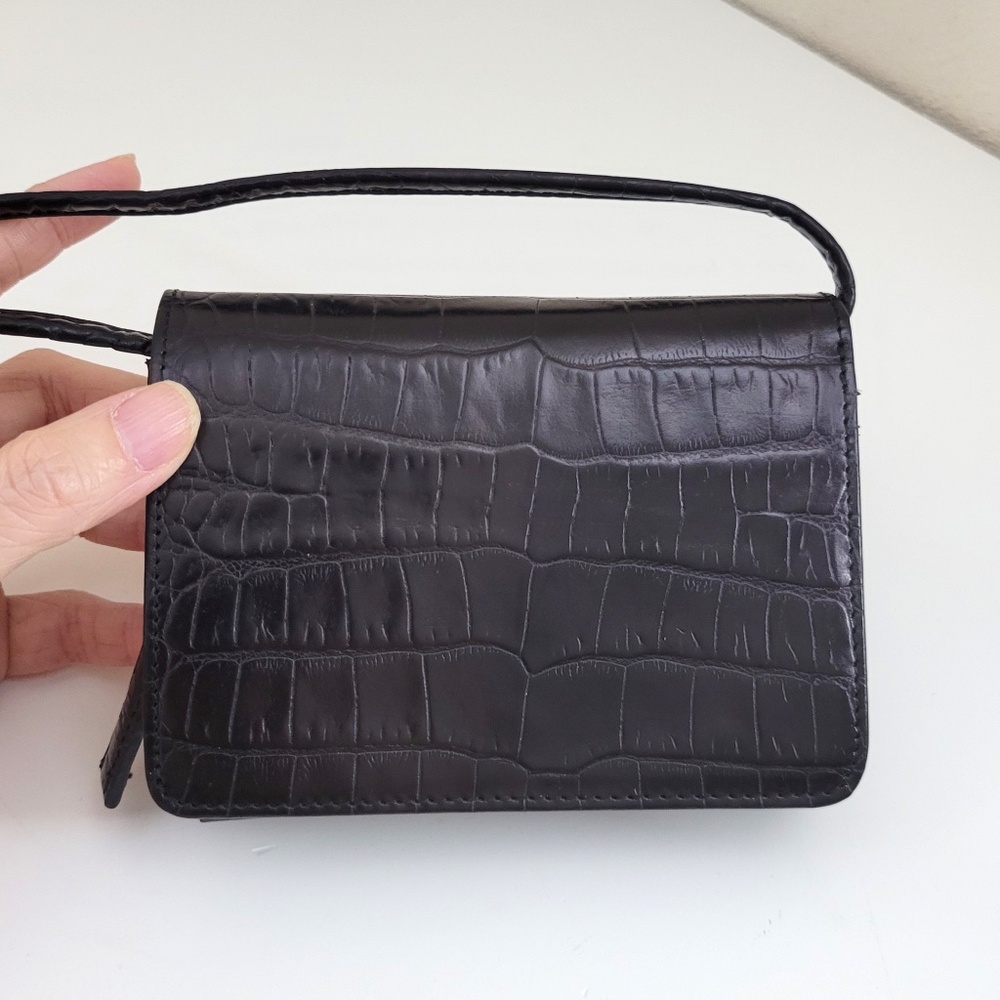 Nordstrom Preview Collection Black Crocodile Leather Crossbody Wallet Purse Bag